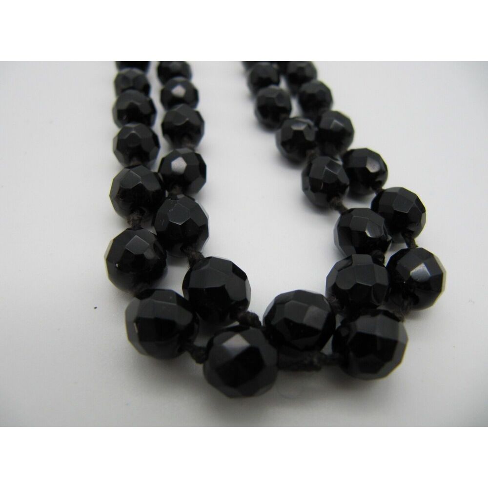 Vintage Black  Crystal  Beads Hand Knotted Necklace Heavy Long